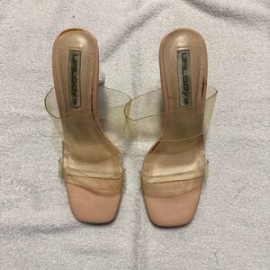 Unilady Women's Nude Transparent Strap Lucite Heels | Sz 9